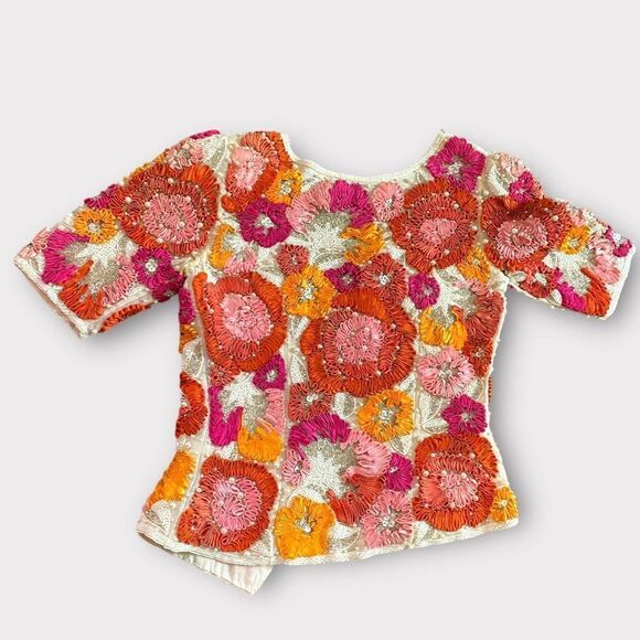 S/M Naeem Khan Beaded Sequined Jacket Ribbon Embroidered Vintage Couture - Picture 7 of 7